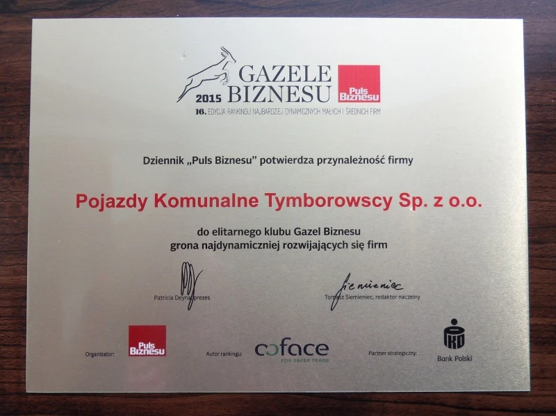OTRZYMALIŚMY GAZELE BIZNESU 2015 - 16 EDYCJI